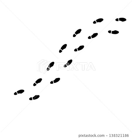 Human footprint trail, black silhouette bare foot track set isolated on white. Walking person steps, bare human footprint path, organic body part shape. Barefoot print collection 138321186