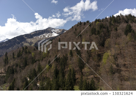 Panorama of Lake Freibergsee in Bavaria, Germany, springtime 138321624