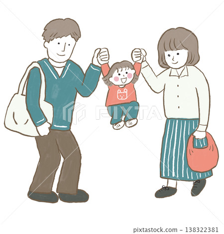 爸爸、媽媽和孩子手牽手出門了。 爸爸、媽媽和孩子手牽手出門了。 138322381