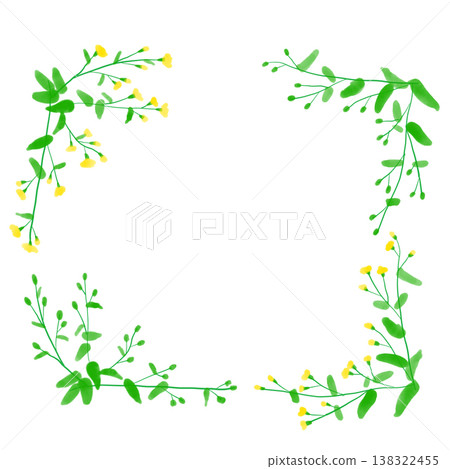 春季植物和花卉的水彩插圖；天然植物畫框材料。 138322455