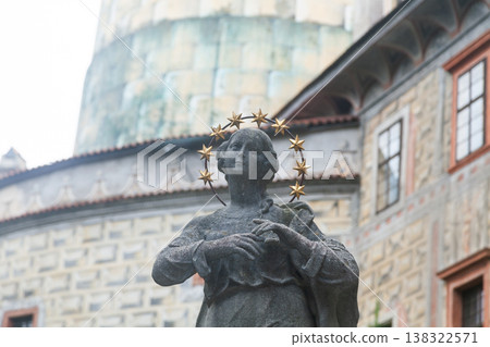 Statue of Virgin Mary with golden star halo at Cesky Krumlov Castle 138322571