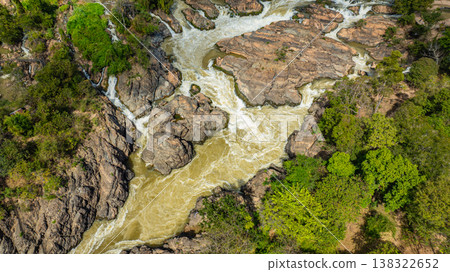 Aerial view of Stunning Sunset Khone Phapheng Waterfall Aerial view of Stunning Sunset Khone Phapheng Waterfall 138322652
