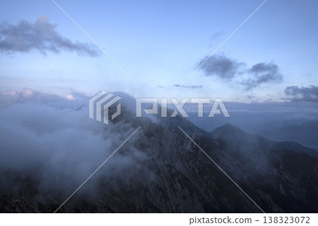 Panoramic view Freyungen mountains from Nordlinger hut on Karwendel Hohenweg, Austria Panoramic view Freyungen mountains from Nordlinger hut on Karwendel Hohenweg, Austria 138323072