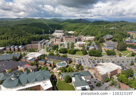 Aerial view of Boone, old historical town in North Carolina Blue Ridge Mountains. Beautiful historic American architecture Aerial view of Boone, old historical town in North Carolina Blue Ridge Mountains. Beautiful historic American architecture 138323197