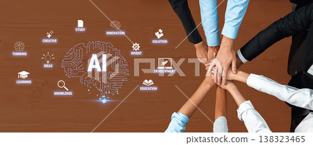 Collaborative Teamwork with AI Concept Illustration for Education, Innovation, and Development in a Professional Environment Quark 138323465
