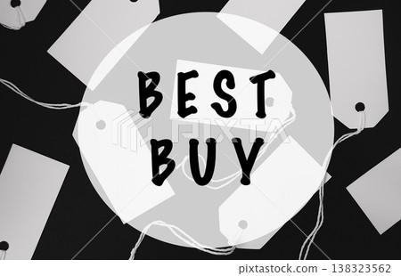 Best buy sale tags scattered on a dark background, showcasing various discount labels and price tags, emphasizing shopping deals and promotional offers for consumers Best buy sale tags scattered on a dark background, showcasing various discount labels and price tags, emphasizing shopping deals and promotional offers for consumers 138323562