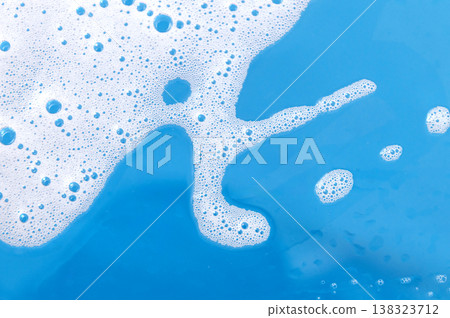 Transparent water droplets on light blue background, skincare serum texture and hydration concept 138323712