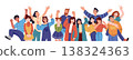 People group. Happy diverse team, friend or teamwork community. Different staff teamwork, human crowd. Joyful men and woman. Happy characters. Vector cartoon portrait isolated illustration 138324363