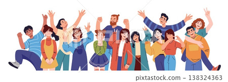 People group. Happy diverse team, friend or teamwork community. Different staff teamwork, human crowd. Joyful men and woman. Happy characters. Vector cartoon portrait isolated illustration People group. Happy diverse team, friend or teamwork community. Different staff teamwork, human crowd. Joyful men and woman. Happy characters. Vector cartoon portrait isolated illustration 138324363