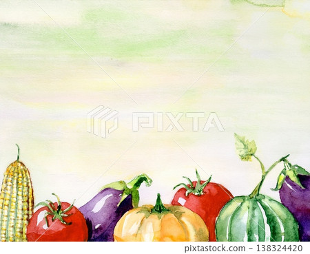 背景是一排水彩風格的夏季蔬菜。 138324420