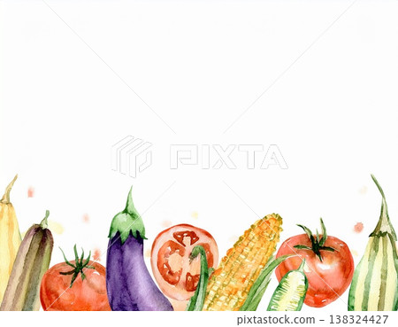 背景是一排水彩風格的夏季蔬菜。 138324427