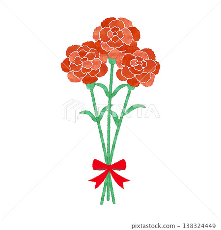 Watercolor-style illustration of three red carnations - Simple floral design for Mother's Day 138324449