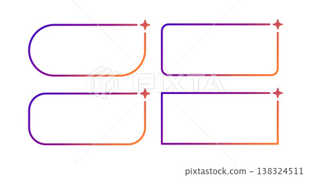 AI gradient rectangle frames set. Artificial intelligence neon thin border. Technology box with purple and orange gradient. Neural network digital bar. Vector illustration isolated on white background 138324511