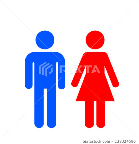 Male and female silhouette signs (red and blue) indicating restrooms and public facilities. Male and female silhouette signs (red and blue) indicating restrooms and public facilities. 138324596