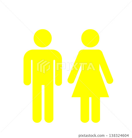 男女剪影標誌(黃色)指示洗手間和公共設施。 男女剪影標誌(黃色)指示洗手間和公共設施。 138324604
