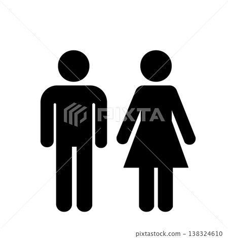 Male and female silhouette signs (black) indicating restrooms and public facilities. Male and female silhouette signs (black) indicating restrooms and public facilities. 138324610