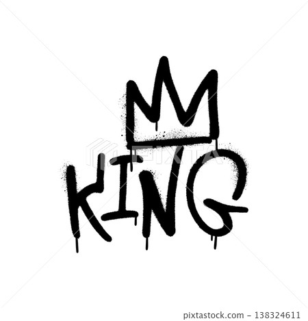 Word KING with crown - Bold Black Spray Paint Urban Graffiti Tag. Spray paint grungy vector design. 138324611