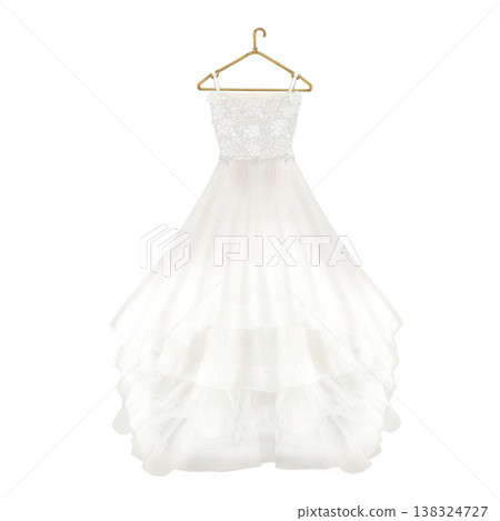 Illustration of a wedding dress with a lace bustier and tulle skirt. Illustration of a wedding dress with a lace bustier and tulle skirt. 138324727