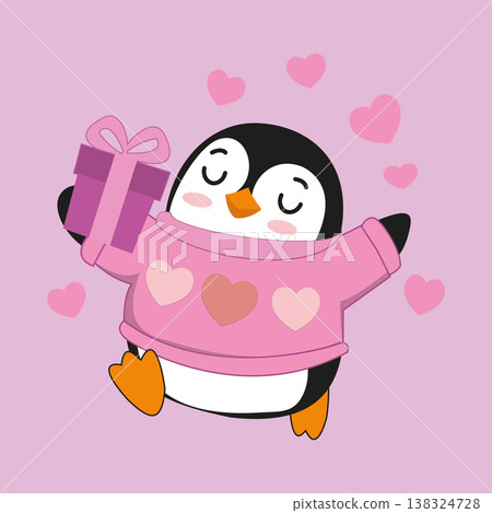 Cartoon penguin love illustration design 138324728