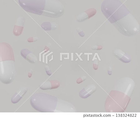 3D rendered background material featuring pastel-colored capsules floating in a circular pattern. 138324822