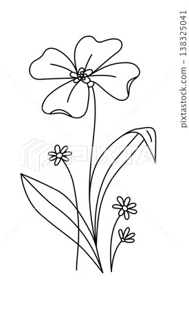 Flower with large petal bloom and small wildflower sprigs in clean contour lines Flower with large petal bloom and small wildflower sprigs in clean contour lines 138325041