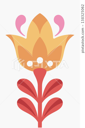 Flower with symmetrical petals, stem, and dots forming a folk motif in clean shapes Flower with symmetrical petals, stem, and dots forming a folk motif in clean shapes 138325062