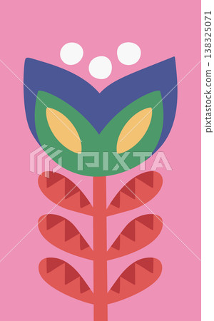 Folk flower with layered petals, dot accents, and symmetrical stem leaves 138325071
