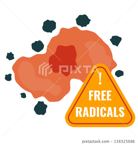 Free radicals attack sign over damaged cell Free radicals attack sign over damaged cell 138325086