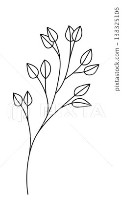 Branch with tender leaves drawn in clean continuous line Branch with tender leaves drawn in clean continuous line 138325106