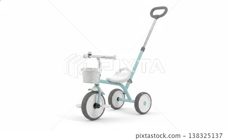 一款時尚的兒童三輪車，採用清新淡藍色，並配有推桿，非常適合在公園和花園等戶外場所玩耍。 138325137