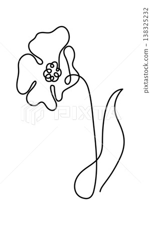 Flower with petal, pistil, and leaf formed by a single unbroken stroke 138325232