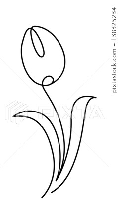 Tulip flower with stem and leaf created in one continuous contour line Tulip flower with stem and leaf created in one continuous contour line 138325234