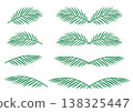 Green palm leaves branches set silhouettes borders dividers 138325447