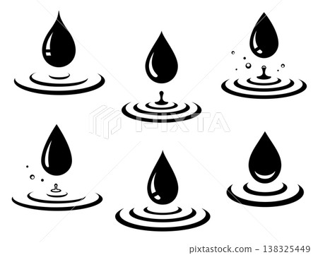 Drops set icons, droplets with splash and dribble Drops set icons, droplets with splash and dribble 138325449