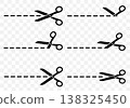 set of black scissors icons cutting line 138325450