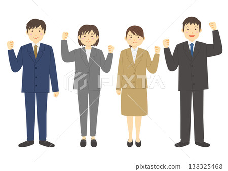 A set of full-body illustrations of a man and woman in suits making a victory pose. A set of full-body illustrations of a man and woman in suits making a victory pose. 138325468