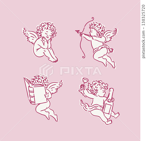 Winged cherubim and cupid love and romance pink Winged cherubim and cupid love and romance pink 138325720