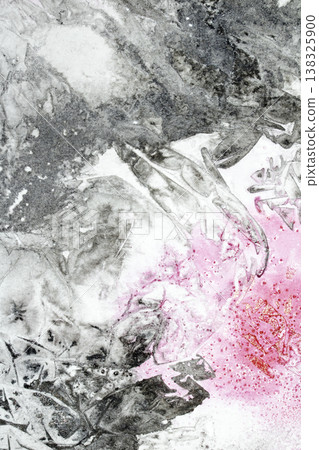 Abstract pink and back ink marble cracked background creative swirl paint 138325900