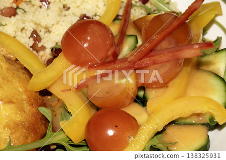 Close up of a couscous pasta salad food lunch Close up of a couscous pasta salad food lunch 138325931