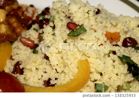 Close up of a couscous pasta salad food lunch Close up of a couscous pasta salad food lunch 138325933