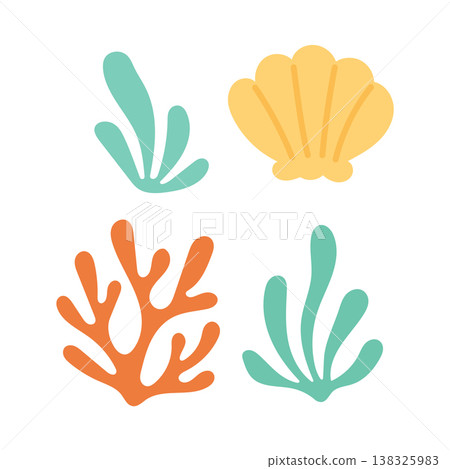 Coral illustration nature for vector sea seaweed and ocean abstract water. Plant icon design for summer silhouette coral and art graphic background. Coral tropical beach for vector set 138325983