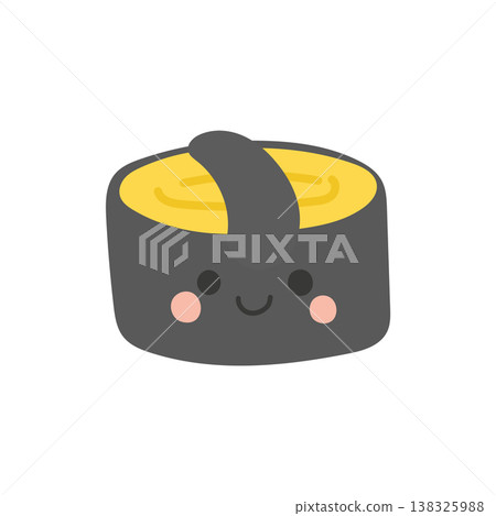 Sea Urchin Sushi or Uni Gunkan Japanese Food Illustration cartoon fish for rice isolated asian. Japan sticker menu vector seafood icon for cute design. Art drawing vector with happy illustration. 138325988