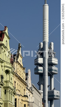 Explore the mix of old buildings and modern architecture in Prague during a sunny day Explore the mix of old buildings and modern architecture in Prague during a sunny day 138326041