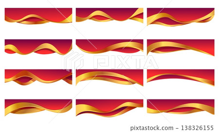 Abstract headers design. Luxury red gold header, corners with waving lines. Decorative elements for invitation, presentation, posters, banners, sapid vector set Abstract headers design. Luxury red gold header, corners with waving lines. Decorative elements for invitation, presentation, posters, banners, sapid vector set 138326155