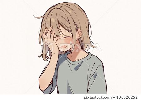 一個滿頭大汗、感覺很熱的年輕女孩。 138326252