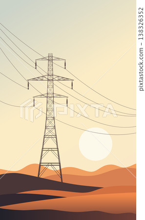 High voltage power line. Desert, Vector illustration. Realistic style. High voltage power line. Desert, Vector illustration. Realistic style. 138326352