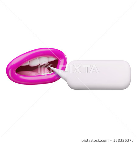 3D open mouth with pink lips, teeth, tongue and speech bubble, rectangular shape. 3D open mouth with pink lips, teeth, tongue and speech bubble, rectangular shape. 138326373