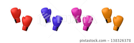 3D pair of boxing gloves different colors, realistic vector martial sport game equipment, fight protective sportswear 138326378