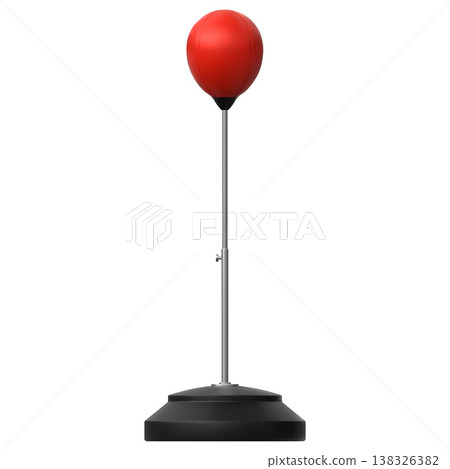 A realistic floor-standing icon of a red punching bag on a steel stand. A realistic floor-standing icon of a red punching bag on a steel stand. 138326382