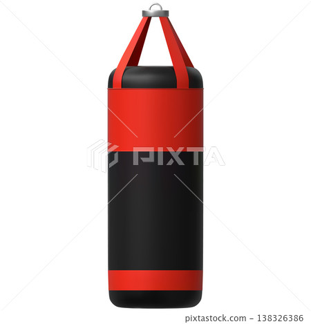 3D Red black boxer punching bag, realistic vector hanging fighter exercising equipment professional boxing training gear 3D Red black boxer punching bag, realistic vector hanging fighter exercising equipment professional boxing training gear 138326386